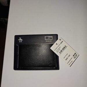 Original Penguin men's black pebbled leather bifold passcase wallet